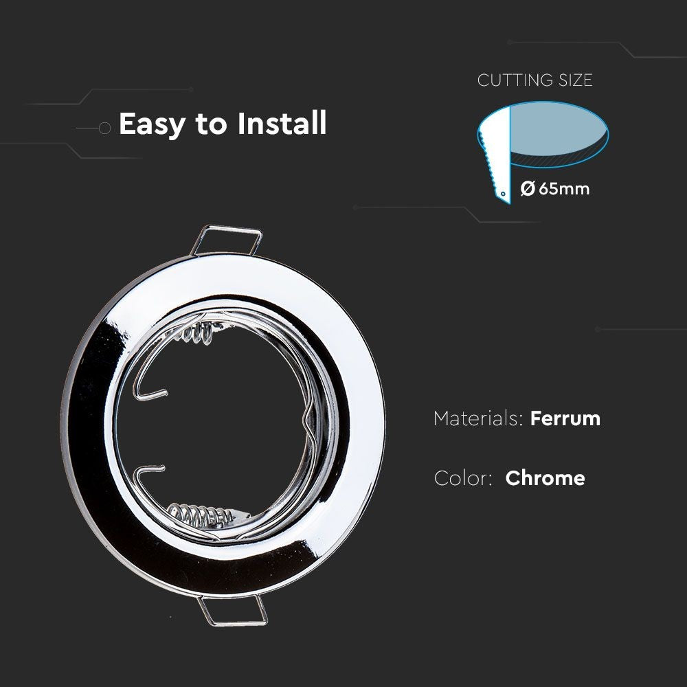 Downlight kit med kromfinish, uden lyskilde - Hul: Ø6,5 cm, Mål: Ø8 cm, vælg MR16 eller GU10 fatning