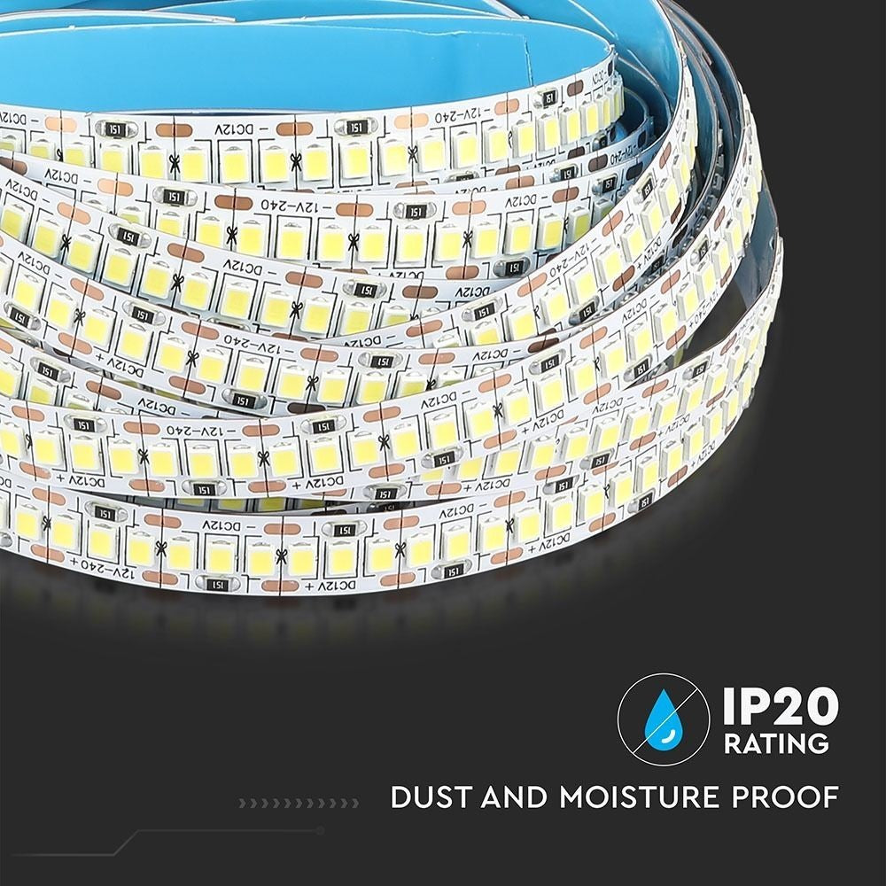 V-Tac 18W/m LED strip - høj lumens - 5m, IP20, 240LED, 12V, 3000lm, RA80