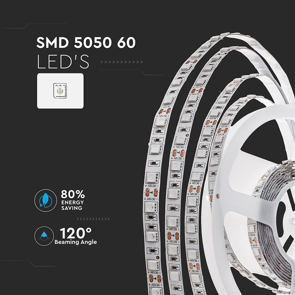 V-Tac 9W/m LED-stribe - 5m, IP20, 24V, 60 LED pr. meter, 1000lm/m, RA80
