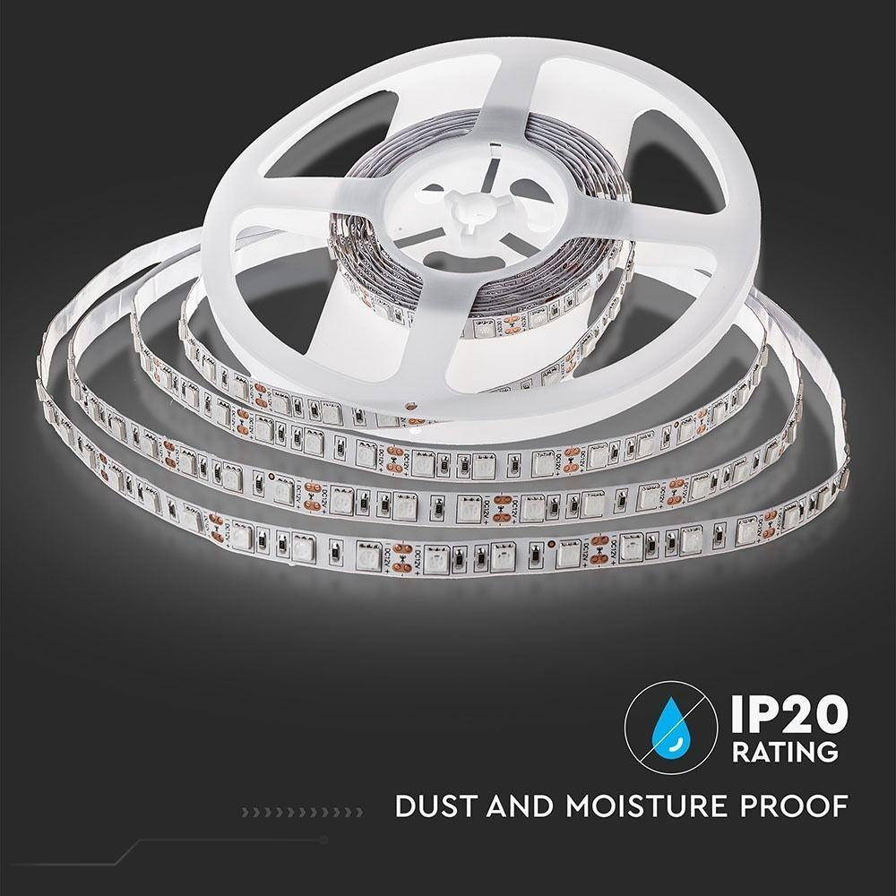 V-Tac 9W/m LED-stribe - 5m, IP20, 24V, 60 LED pr. meter, 1000lm/m, RA80