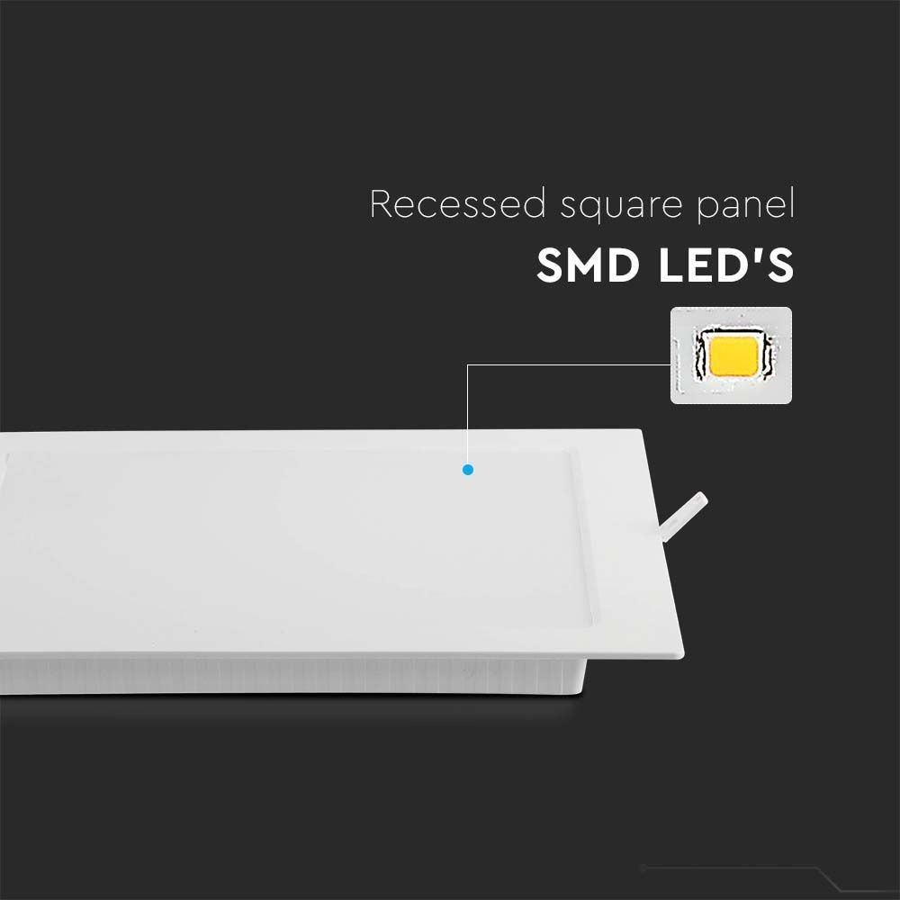 V-Tac 12W LED indbygningspanel - Hul: 15,5cm x 15,5 cm, Mål: 17cm x 17cm, 230V, 1200lm, RA80