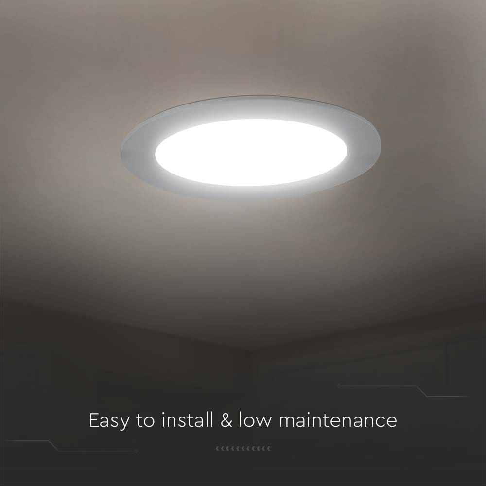 V-Tac 24W LED indbygningspanel - Ø28 cm hul, Ø29,6 cm mål, 230V input, 2640lm, RA80