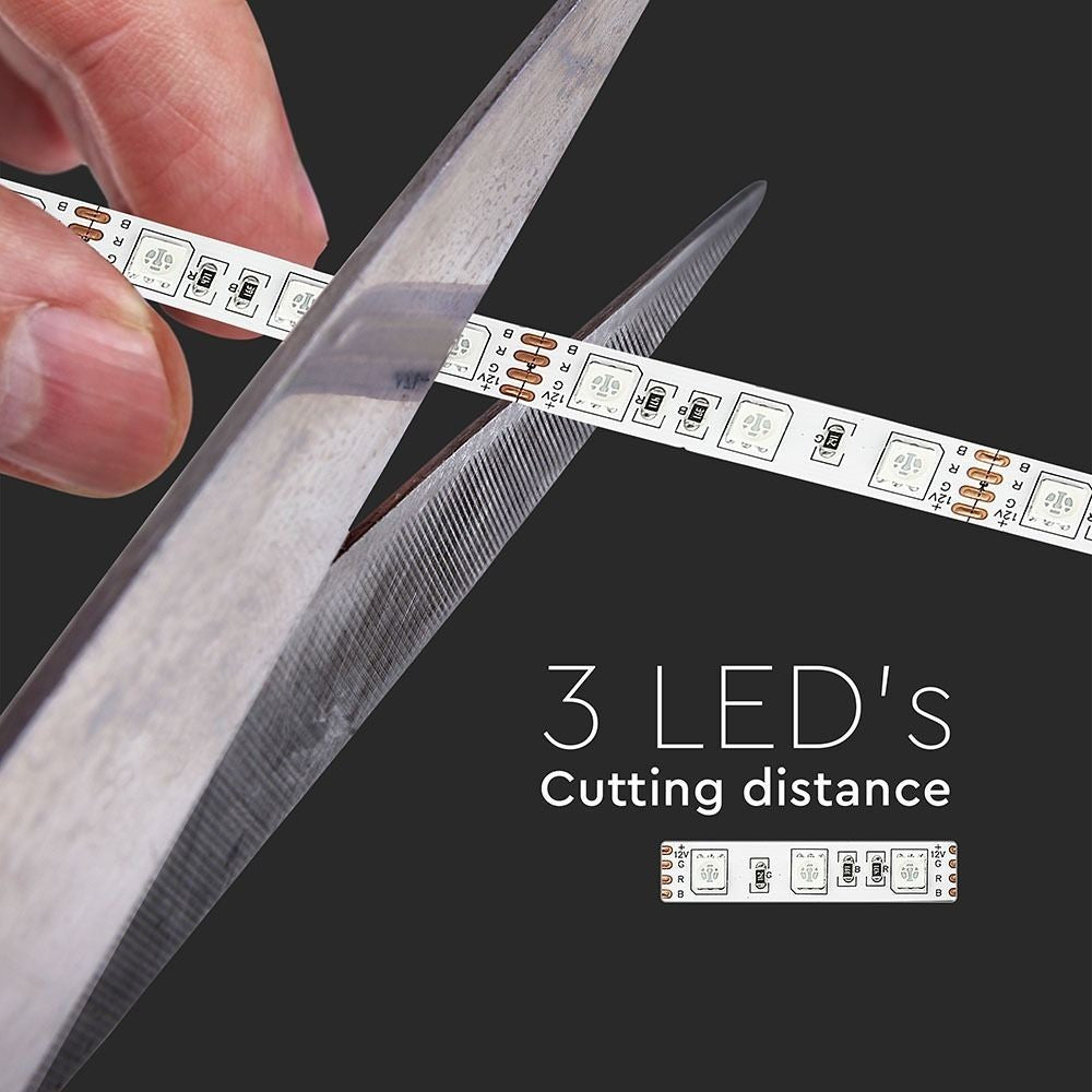 V-Tac 10,8W/m RGB LED-strips - 5m, 60 LED pr. meter - 840lm/m