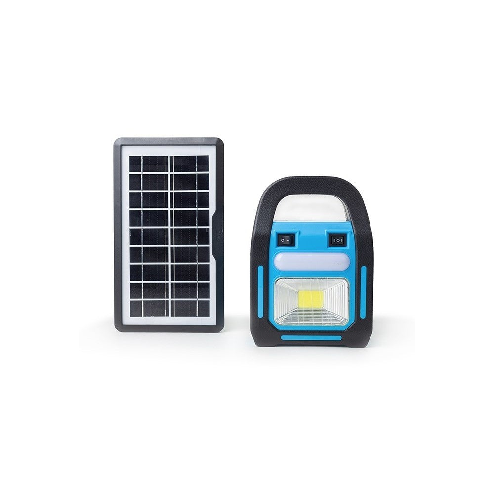Nødlys med batteri og solcelle - 3 LED pærer, projektør, stort solcellepanel, powerbank