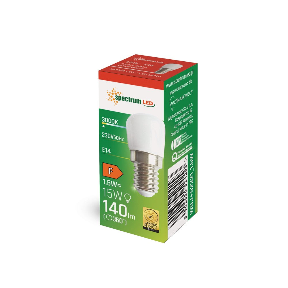 LED pære T26 230V 1,5W E14 Varm Hvid Spectrum - Energivenlig og lysstærk pære med høj farvegengivelse (RA80)