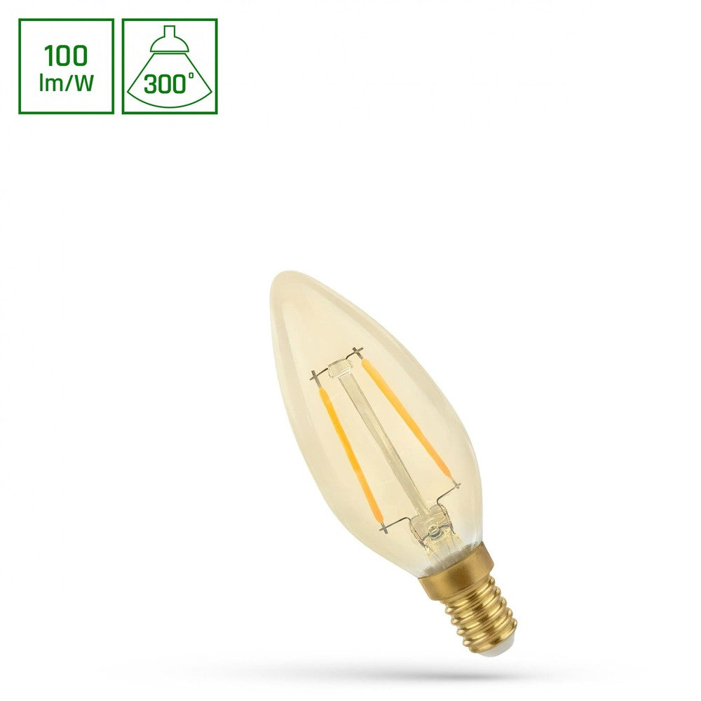 LED pære C35 E14 5W - 230V, Filament, Varm Hvid, RetroShine, Spectrum - 4.9W, 490lm, RA80