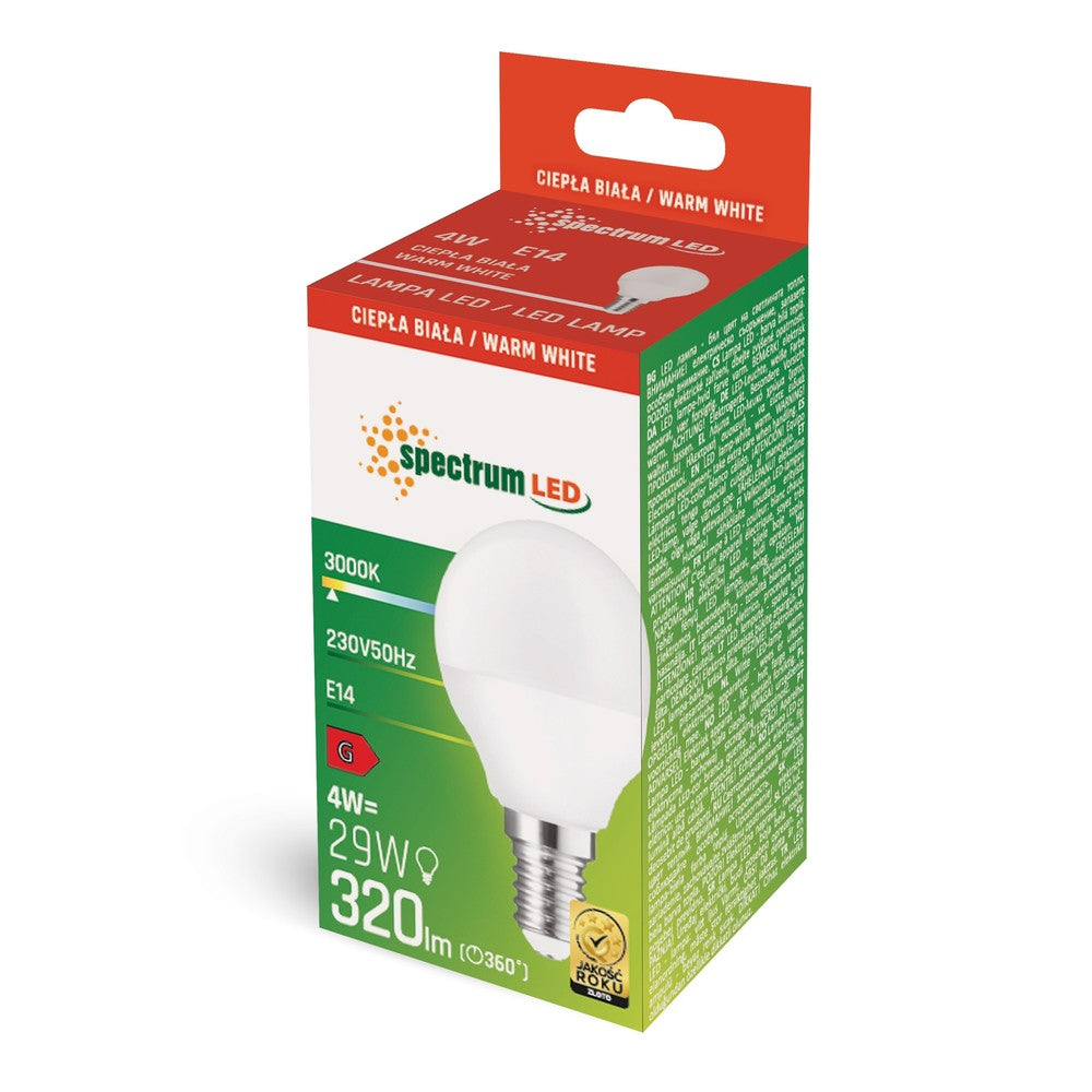 LED Kuglepære G45 E14 4W Varm Hvid SPECTRUM med 320lm og RA80 (230V)