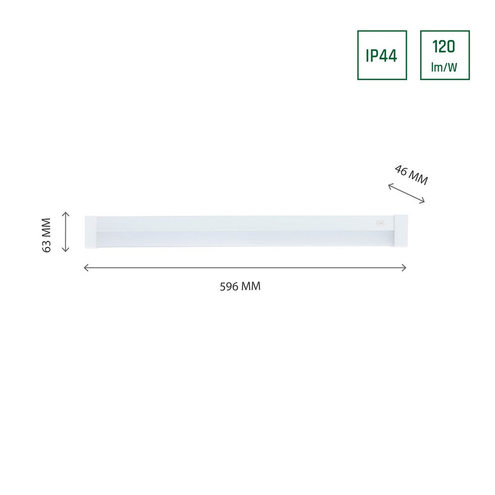 Aquatica 15W LED Væglampe - Varm Hvid 230V IP44 596x46x63 Hvid Firkantet Design med Switch