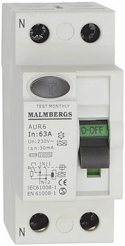 RCD FEJLSTRØMSRELÆ, A-TYPE, 2 POL, 63A, 30MA, 230V