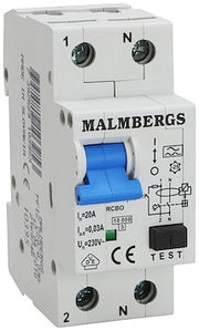 RCBO KOMBIRELÆ, 20A, 2 POL/MODULER, 30MA