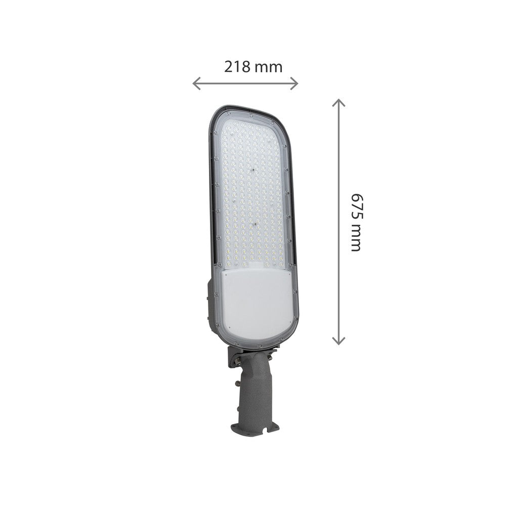 Gadelampe STREETOS 2 150W - Neutral Hvid, 230V, 145/75°, IP65, IK09, 675x218x75mm, Grå, Skumringssensor