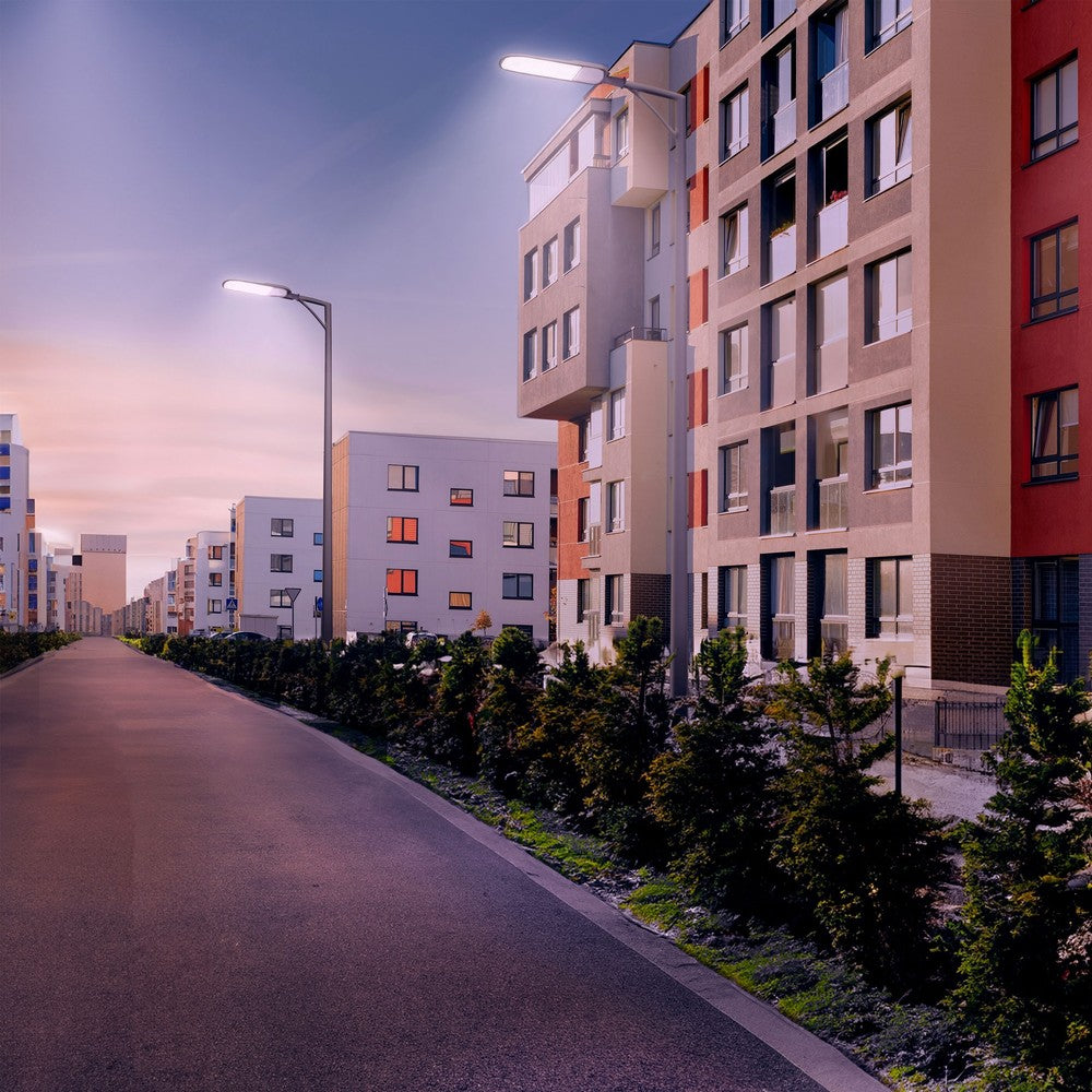 Gadebelysning Streetos 2 200W - Neutral hvid, 230V, 145/75°, IP65, IK09, grå, skumringssensor