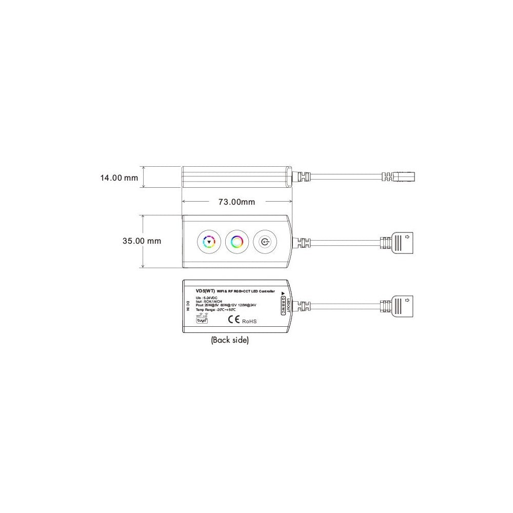 LEDlife rWave Wifi RGB+CCT controller - 12-24V (60-120W)