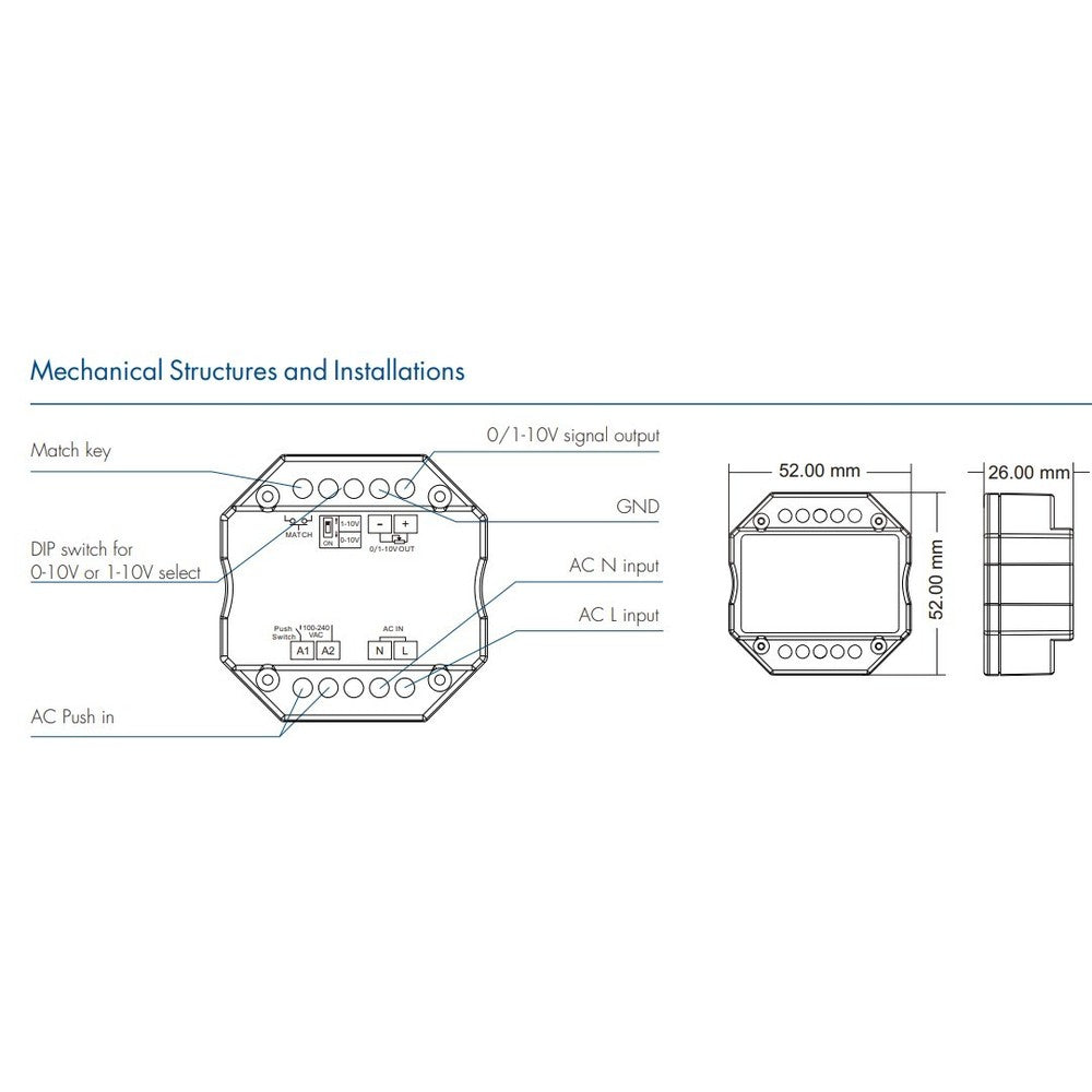 LEDlife rWave 1-10V Zigbee Indbygningsdæmper - Hue Kompatibel, RF, Push-Dim, LED Dæmper, Til Indbygning, 230V