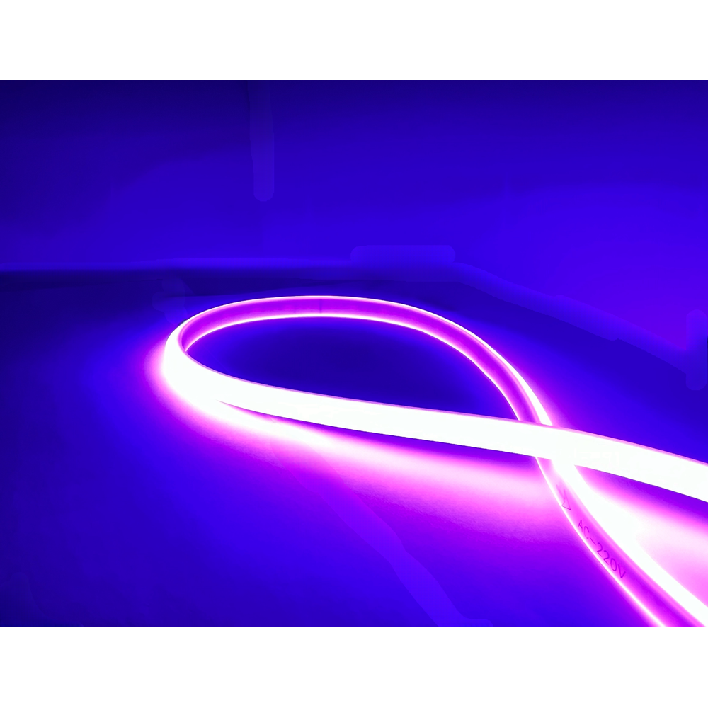 Vandtæt Lilla Neon COB strip - 5 meter, 230V, IP67, 288 LED, 11,5W/m, kan klippes hver 10cm