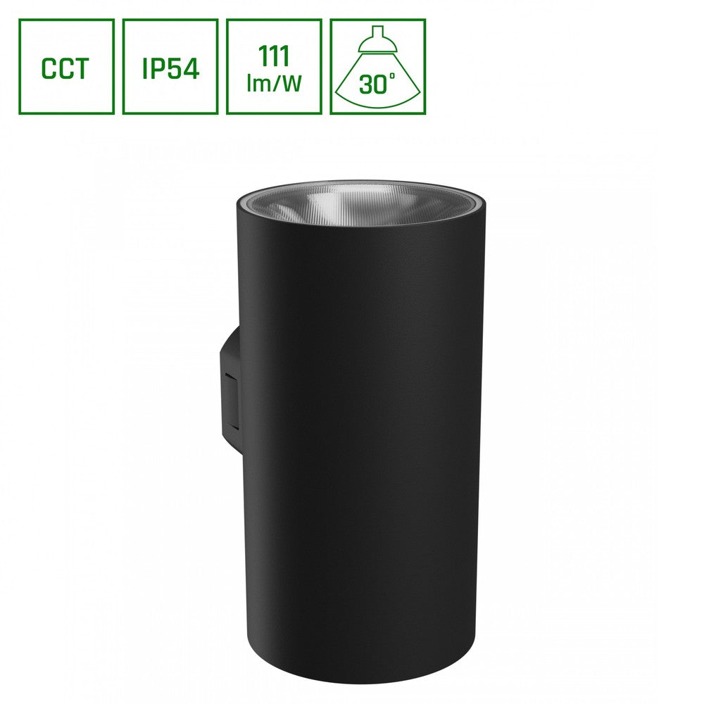 Torre 18W Sort Rund Facadelampe - 230V, IP54, 1400lm, RA80, 99x78x162mm