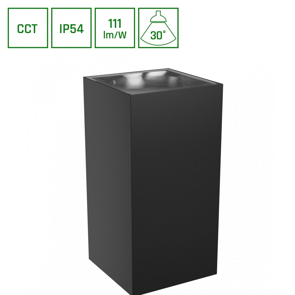 Sort firkantet facadelampe TORRE 18W CCT 230V IP54 med 1400lm (99x78x162mm)