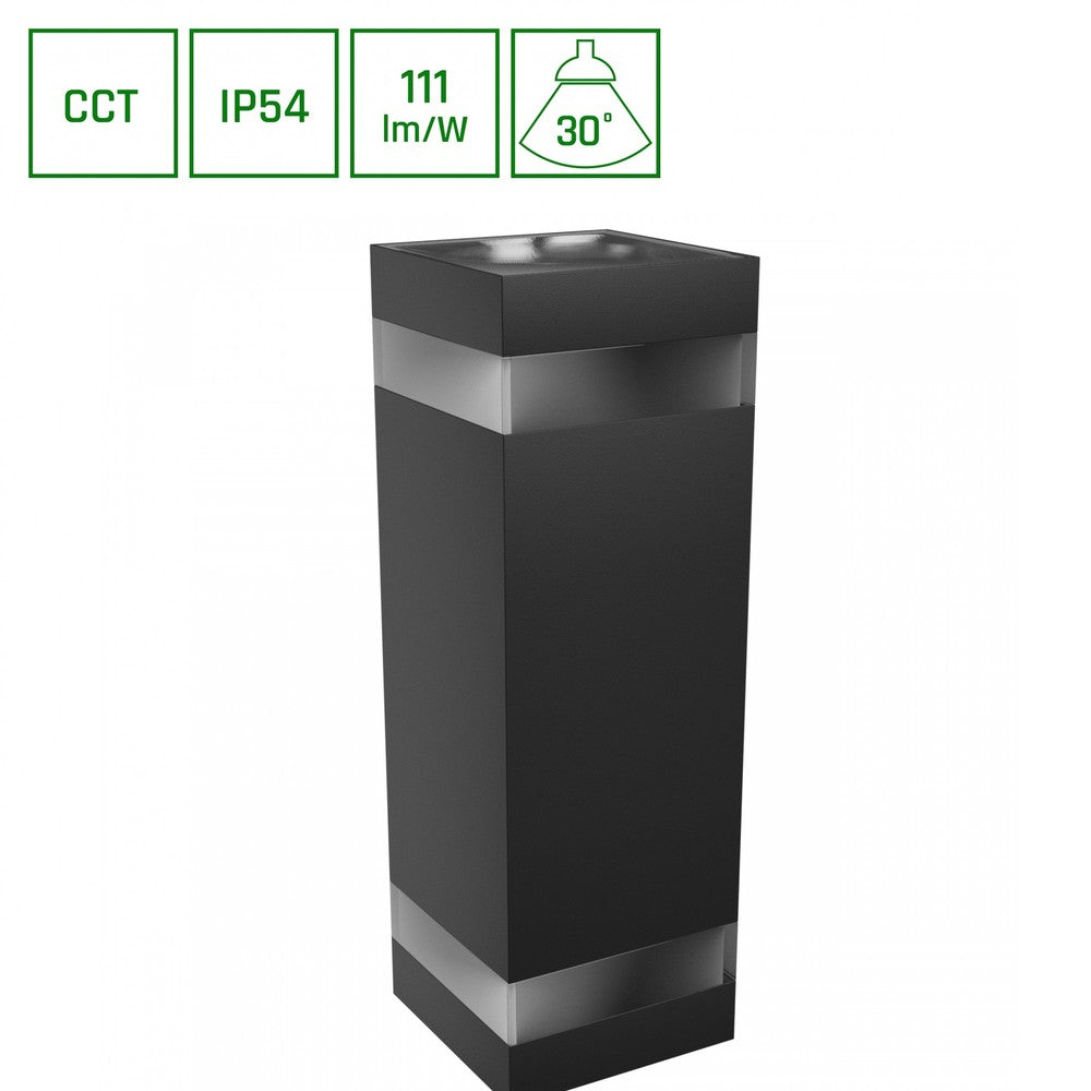 Sort firkantet facadelampe - TORRE RING 18W, CCT 230V, IP54, 99x78x240mm, 1400lm, RA80.