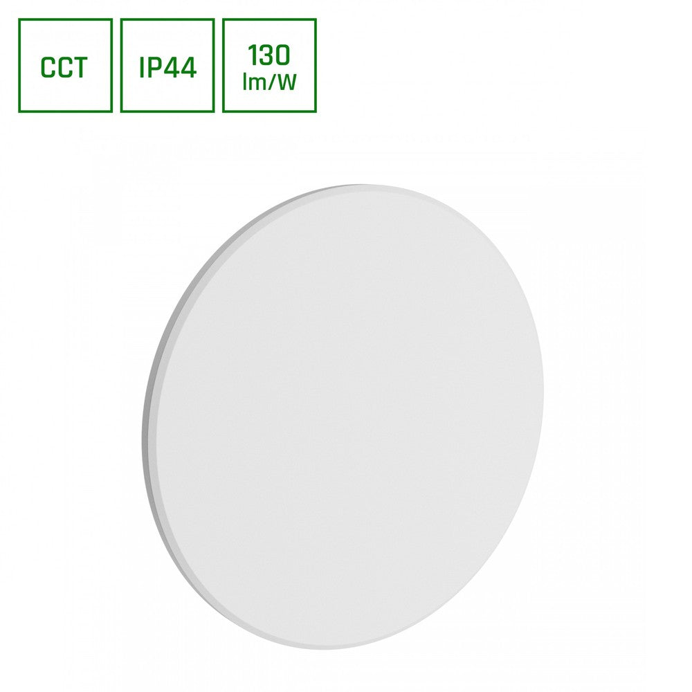 Piatta 18W Rundt Facadelys Hvid - 230V Input, IP44 Beskyttelse, 250x47mm Størrelse, 1800lm Lysstyrke, RA80