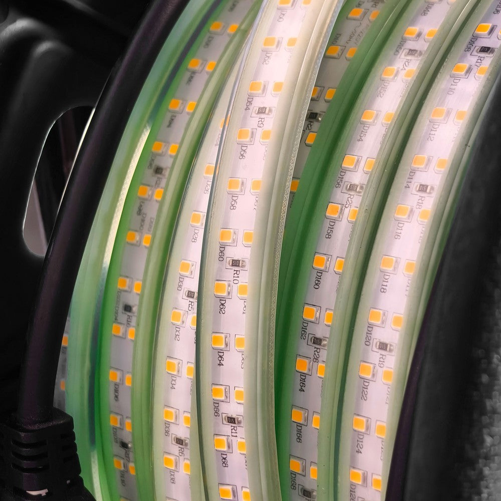 Selvlysende arbejdslys 25m 230V LED strip - IP67, 180 LED/m, 11W/m, 1000 lm/m, 4000K, 275W, 25000lm, RA80, IP67