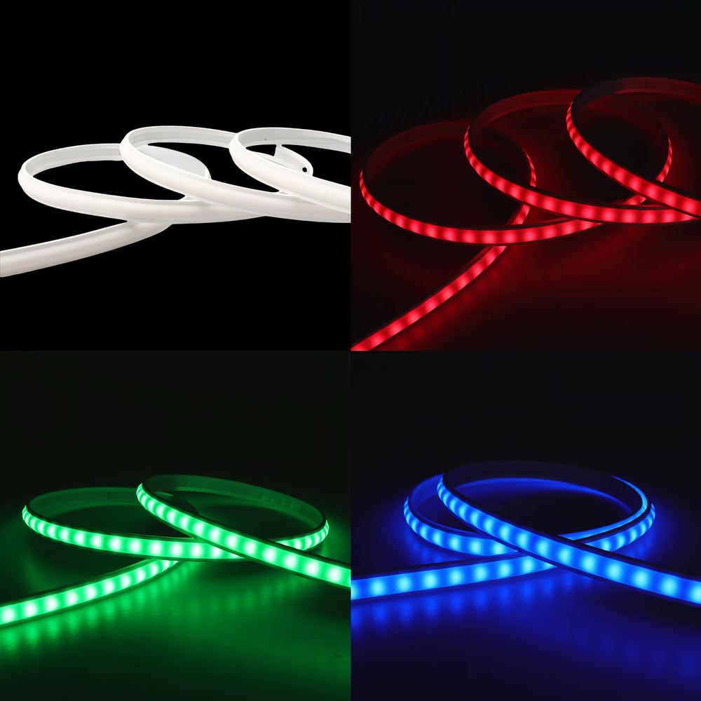 5 meter RGB LED strip med clip-on funktion og vandtæt design - Hvid cover, 230V, 60 LED, 9W pr. meter