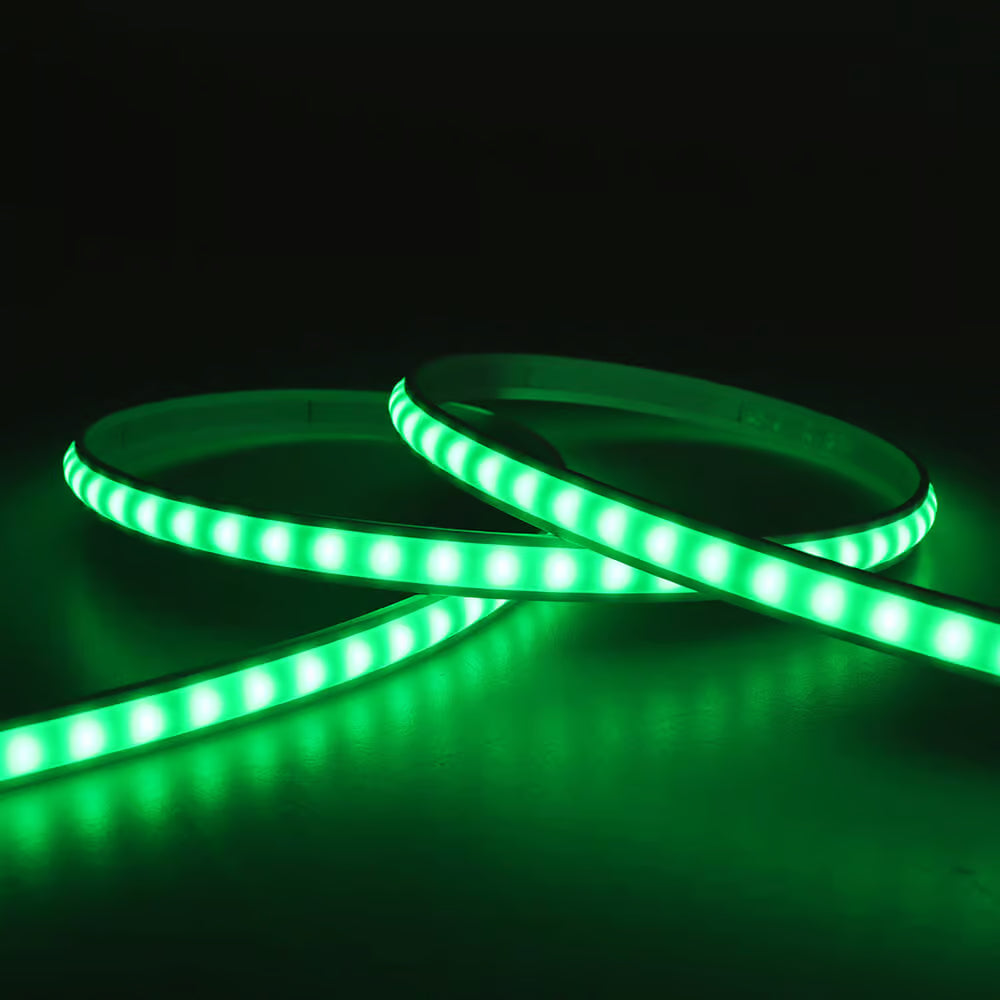 5 meter RGB LED strip med clip-on funktion og vandtæt design - Hvid cover, 230V, 60 LED, 9W pr. meter