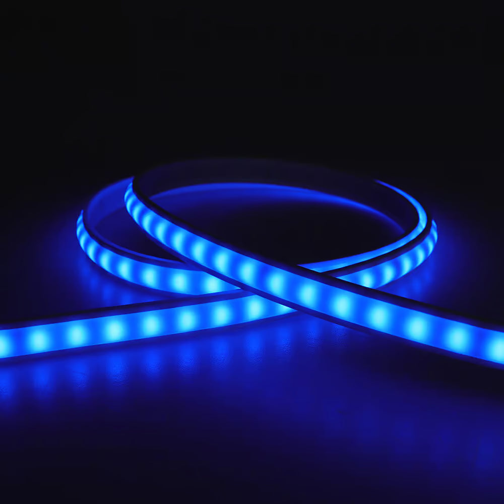 5 meter RGB LED strip med clip-on funktion og vandtæt design - Hvid cover, 230V, 60 LED, 9W pr. meter
