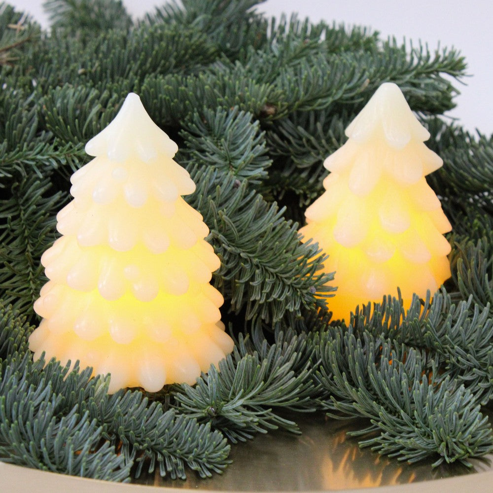 LED juletræ lys med blinkende flammeeffekt i hvidt ægte stearin - H9,5cm, Ø7cm