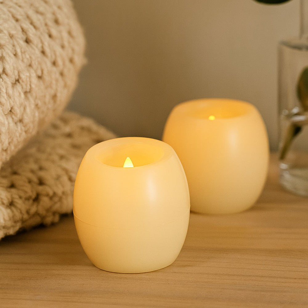 2-pak LED Kugle stearinlys med flammeeffekt - Ø5cm, 6cm høj, lavet af ægte stearin