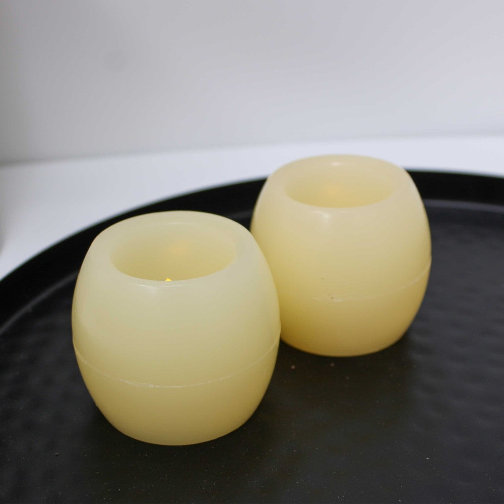 2-pak LED Kugle stearinlys med flammeeffekt - Ø5cm, 6cm høj, lavet af ægte stearin