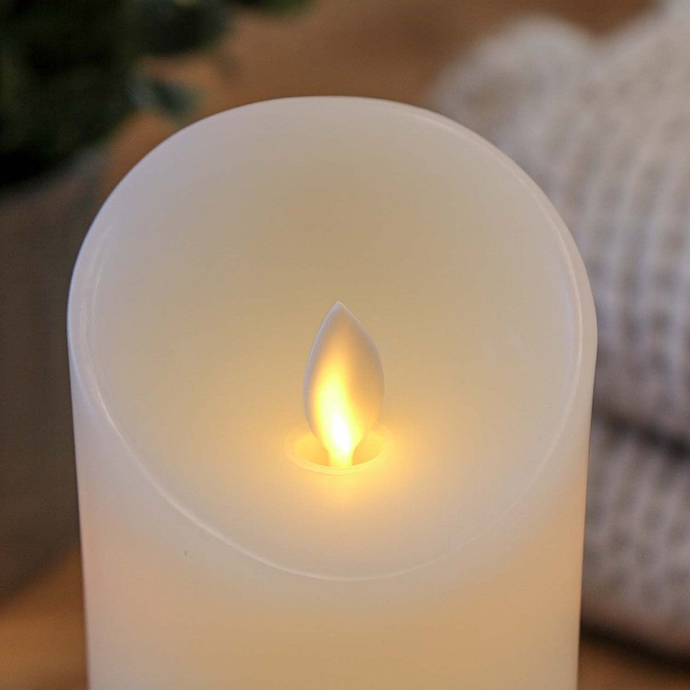 LED Bloklys XL, 3 stk, Ø10cm, 17,5/22,5/30cm høj, bevægelig flamme, hvid - Inkl. fjernbetjening og timer, ægte stearin