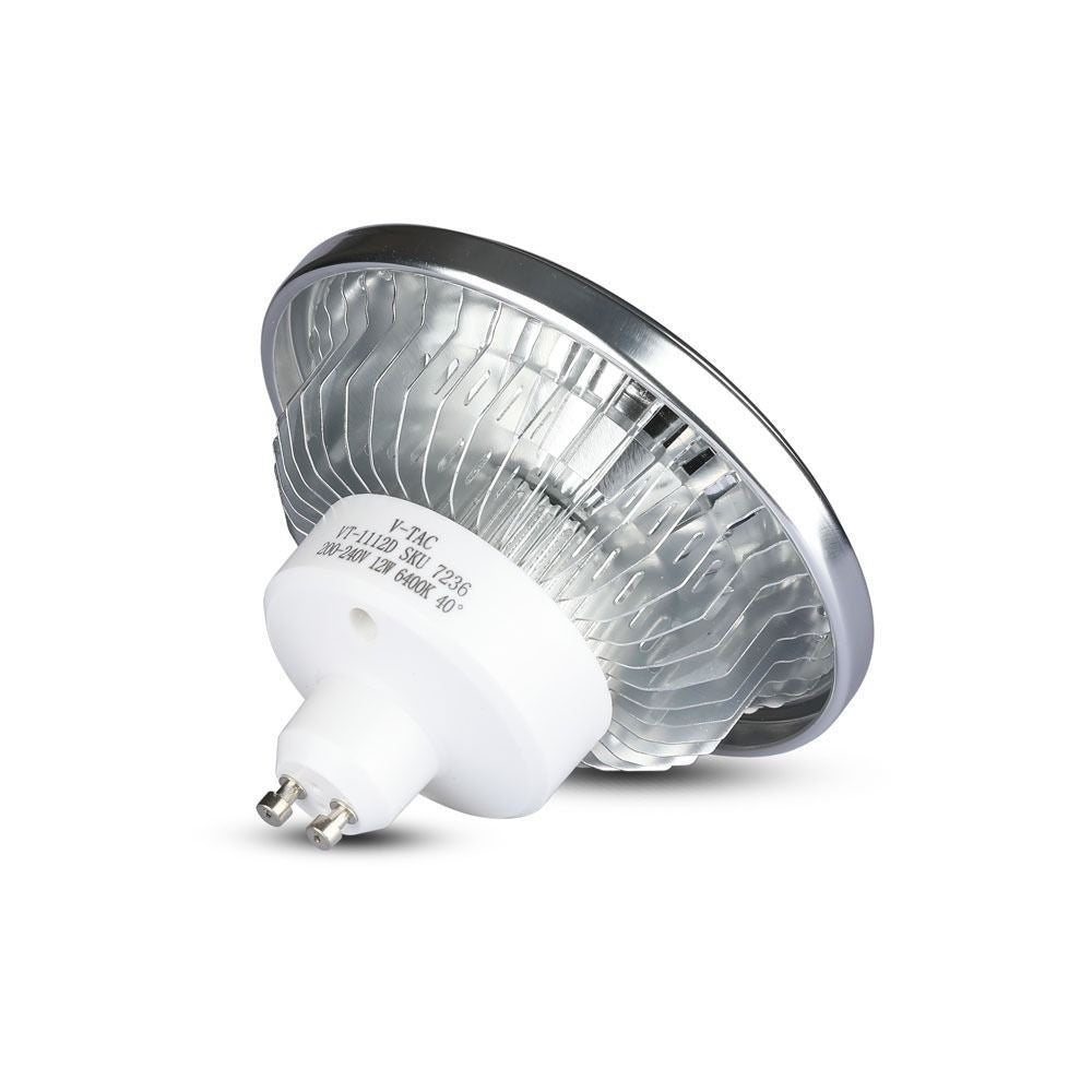 V-Tac 12W LED spot - GU10 AR111, Erstatter 60W, Input 230V, 650lm, RA80