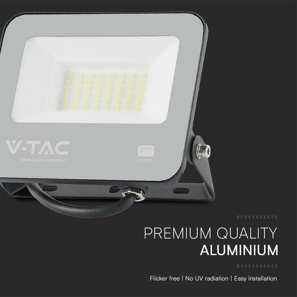 V-Tac 30W LED projektør, 135lm/W - Samsung LED chip, udendørs arbejdslampe, 1m ledning, IP65