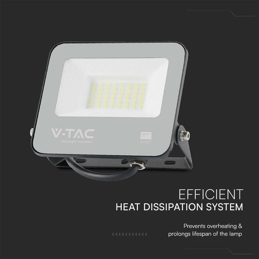 V-Tac 30W LED projektør, 135lm/W - Samsung LED chip, udendørs arbejdslampe, 1m ledning, IP65
