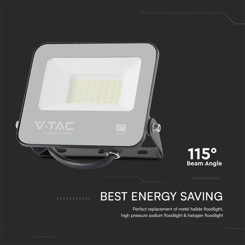 V-Tac 30W LED projektør, 135lm/W - Samsung LED chip, udendørs arbejdslampe, 1m ledning, IP65