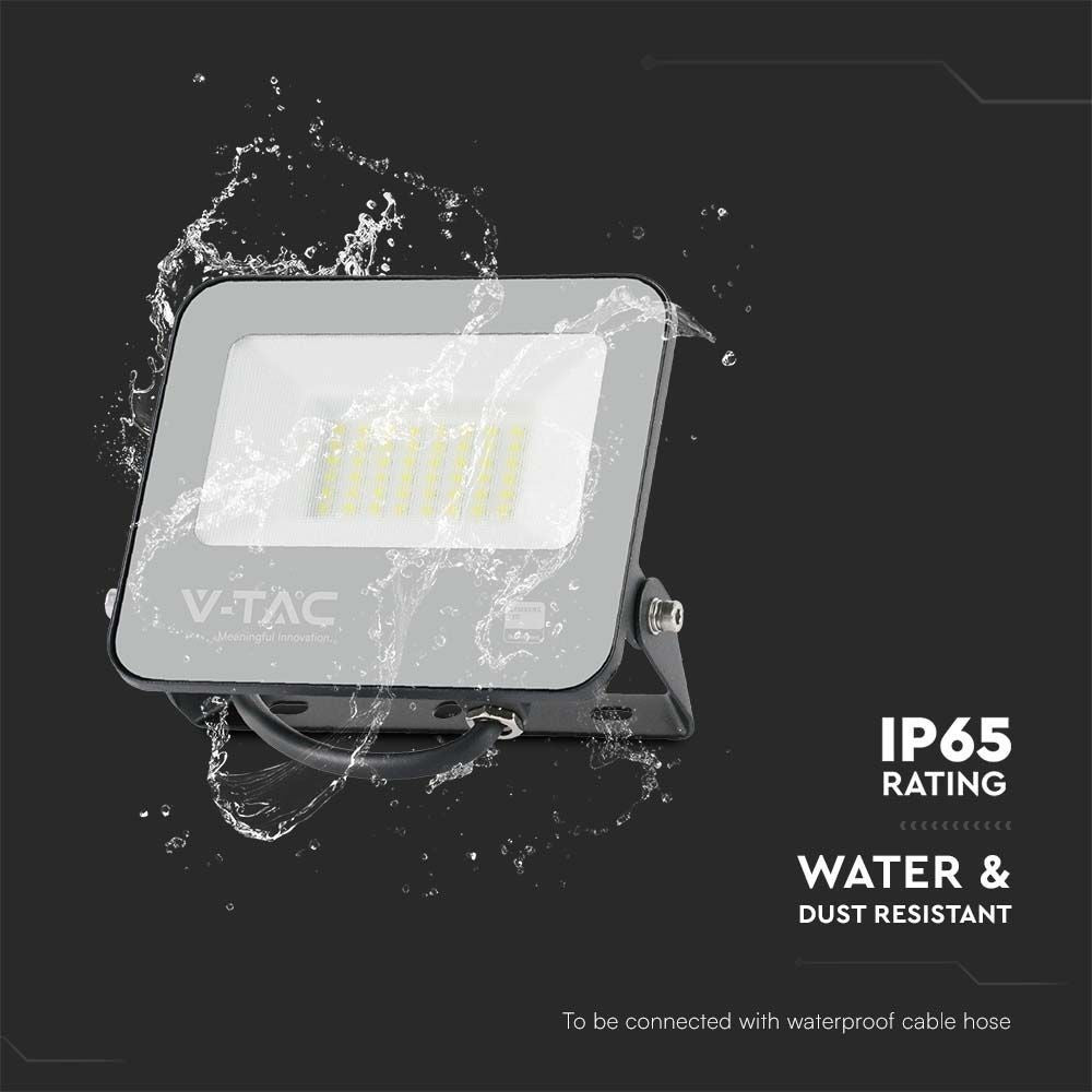 V-Tac 30W LED projektør, 135lm/W - Samsung LED chip, udendørs arbejdslampe, 1m ledning, IP65