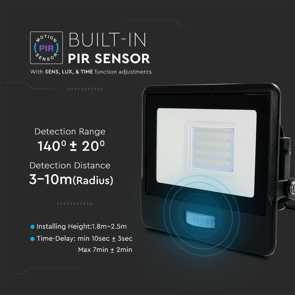 V-Tac 20W LED projektør med sensor - SMD, Samsung LED chip - 5 års garanti