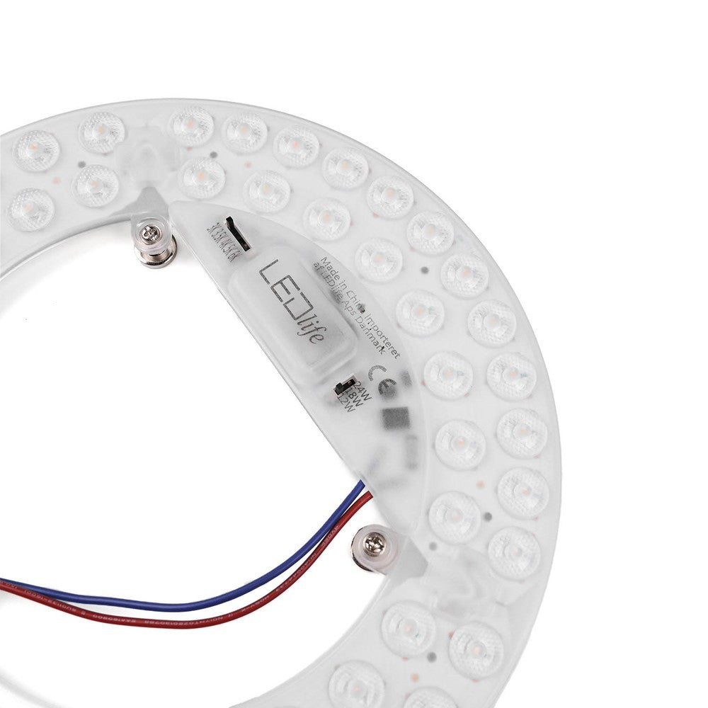 24W LED indsats med linser, flicker free - Ø21,5 cm, CCT 5i1, erstat G24, cirkelrør og kompaktrør - 2600lm, RA86, 230V entrébelysning