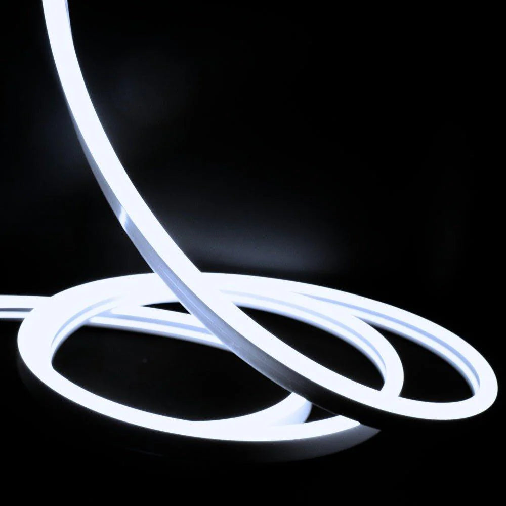 Kold hvid 8x16 CLIP-ON Neon Flex LED Strip - 9W pr. meter, IP67, 230V