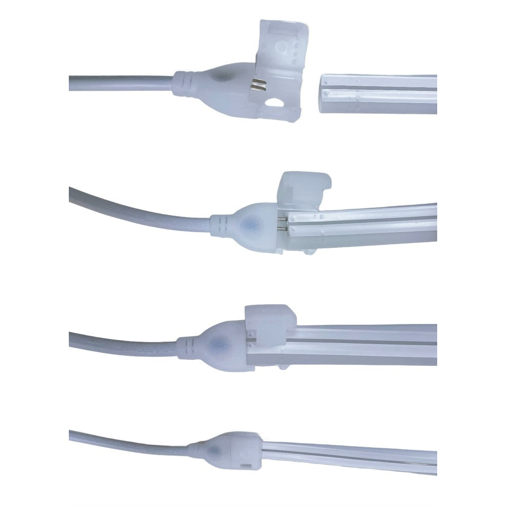 Kold hvid 8x16 CLIP-ON Neon Flex LED Strip - 9W pr. meter, IP67, 230V