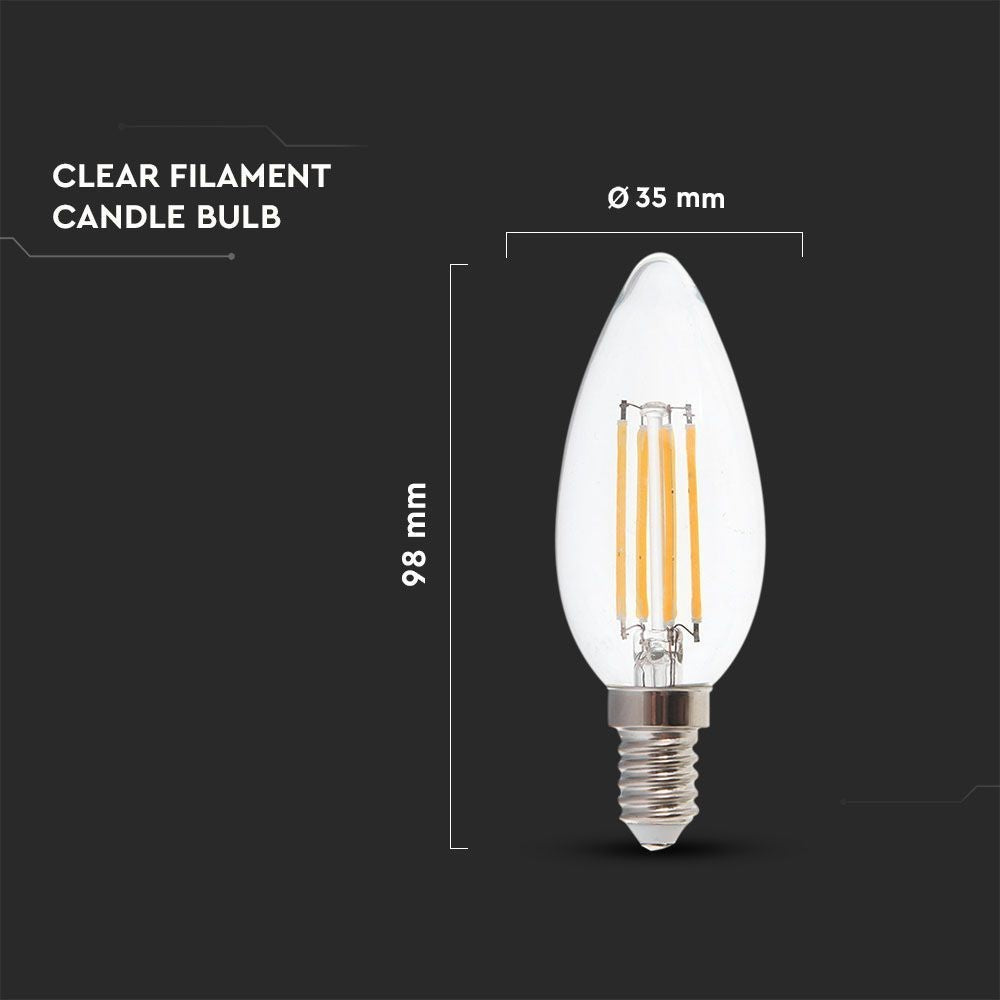 V-Tac 4W LED kertepære - 3-trin dæmpbar, kultråd, varm hvid, E14, 400lm, RA80