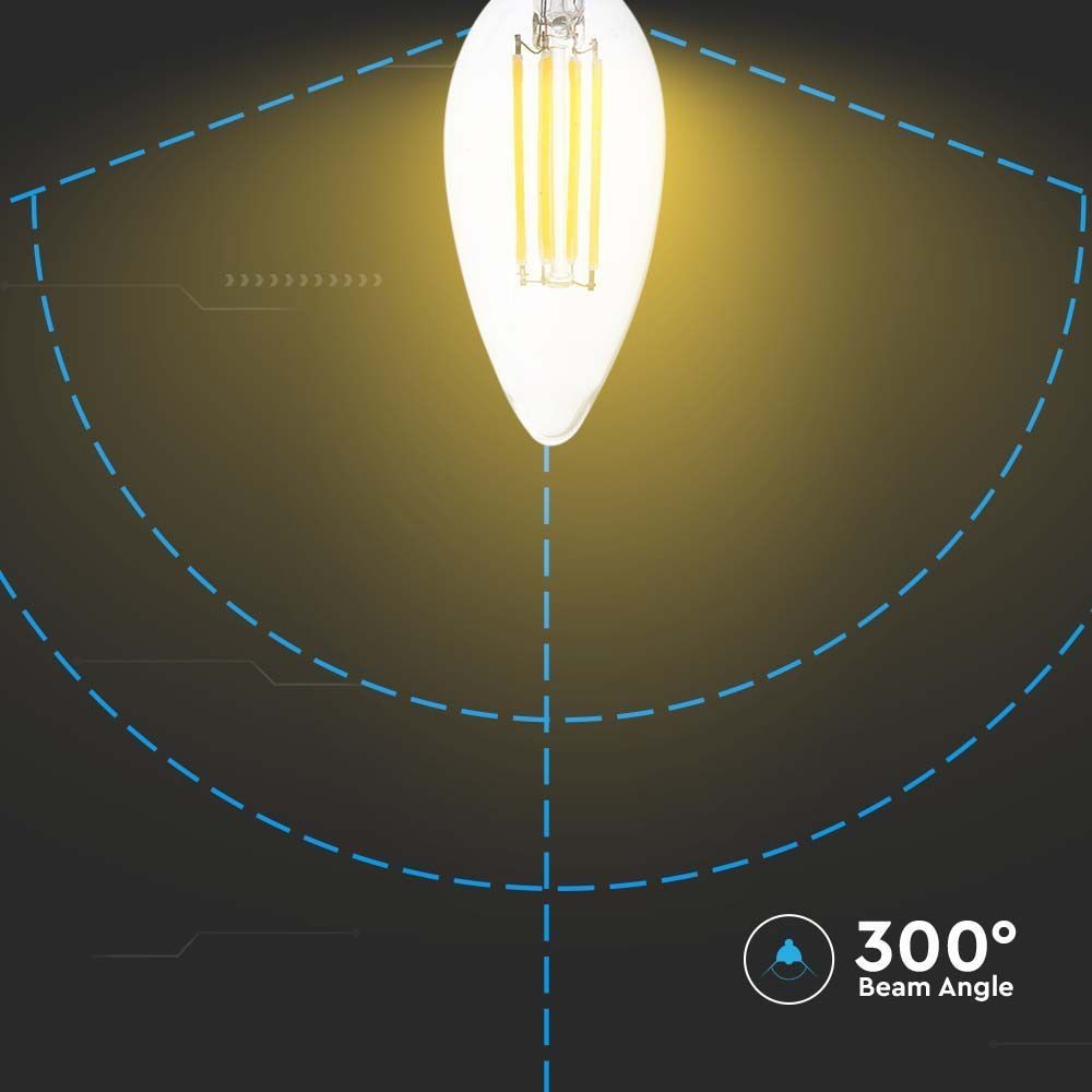 V-Tac 4W LED kertepære - 3-trin dæmpbar, kultråd, varm hvid, E14, 400lm, RA80