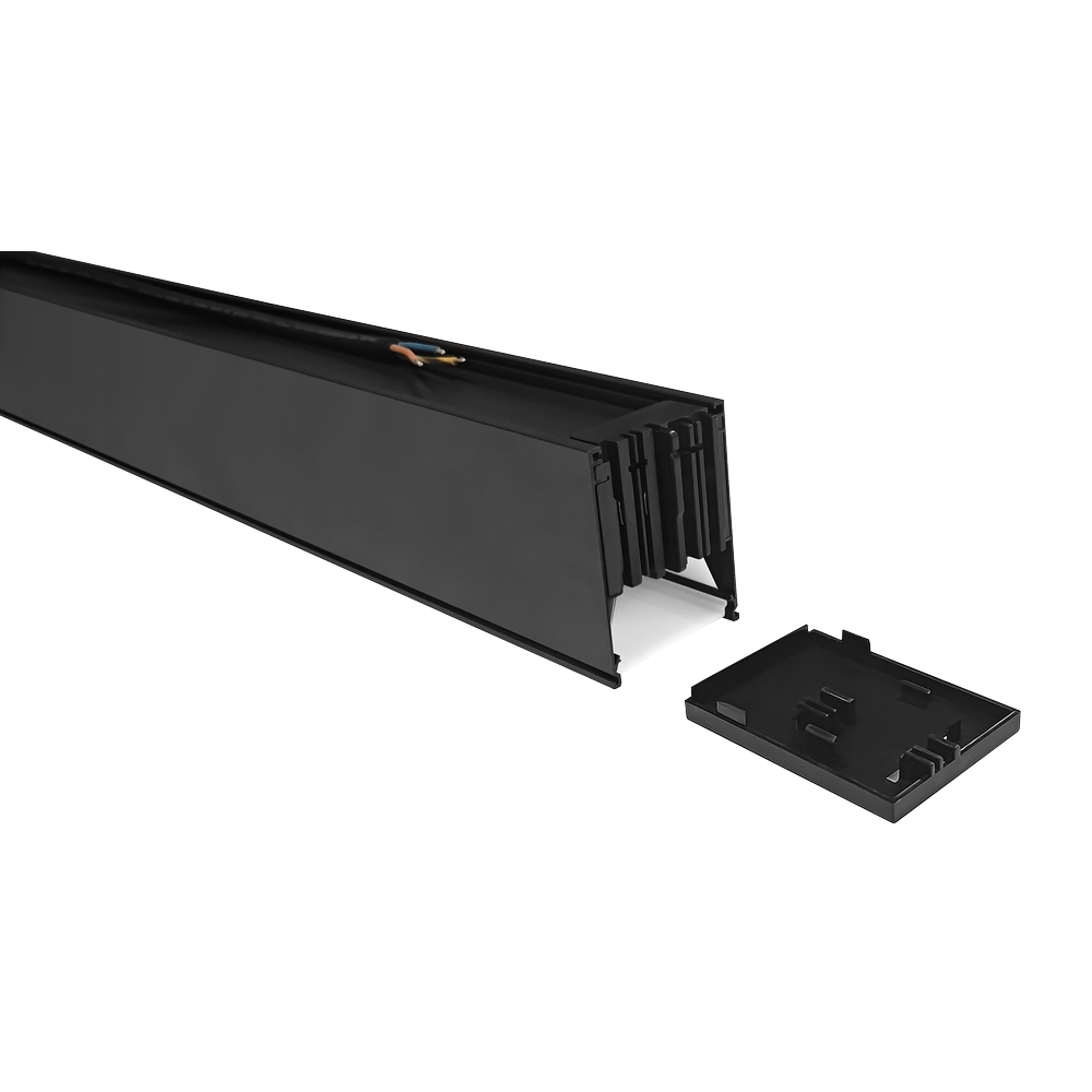 Sort 48W LED lysskinne loftlampe til kontor med wireophæng - 150 cm, 5760 lm, RA80, 120 lm/W