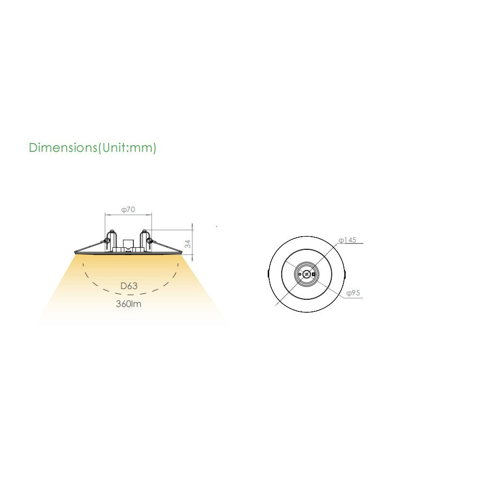 LED nødbelysning spot til loft, 3W - 3 timers batteri, Philips LED, Sort
