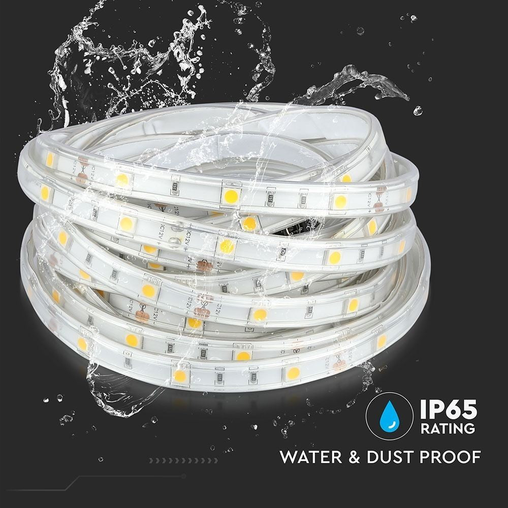 V-Tac 4,8W/m RGB vandtæt LED strip – 5m, 30 LED pr. meter, 400lm/m, 12V, IP65