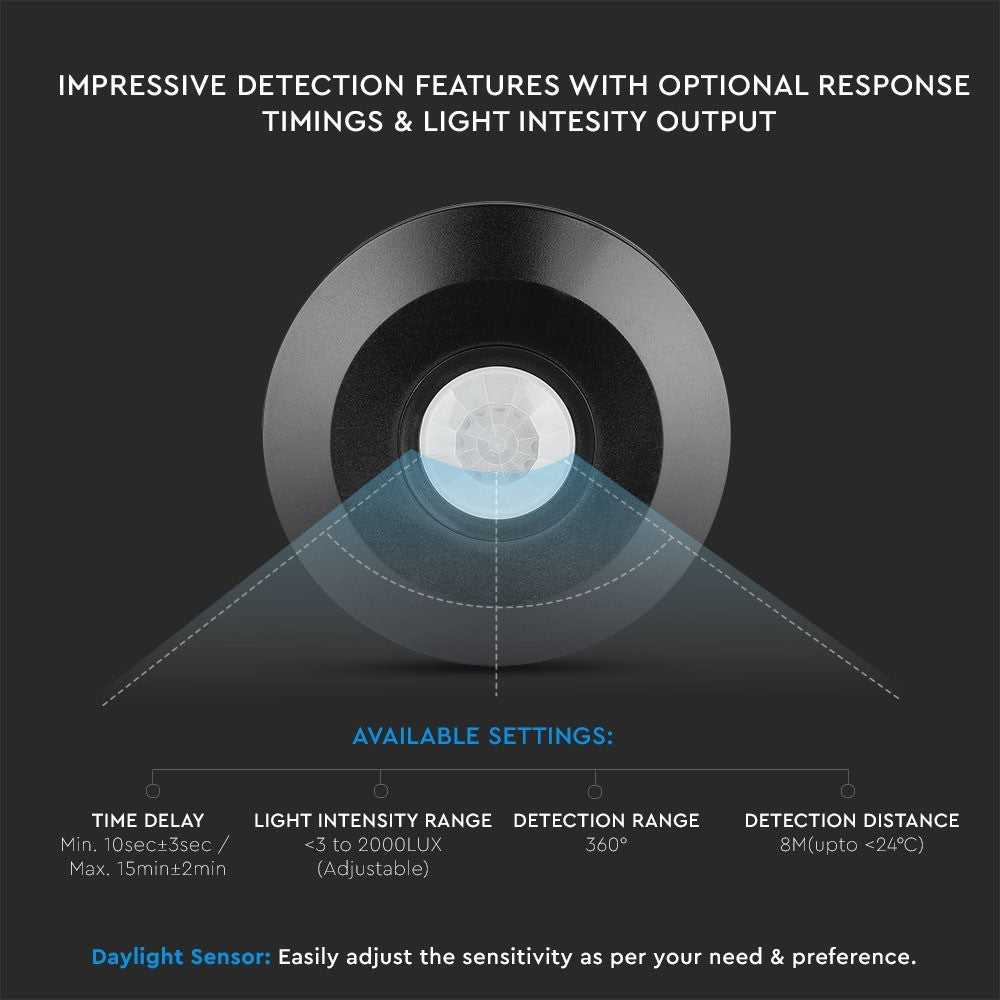PIR loftsensor sort (flad) - LED op til 1000W