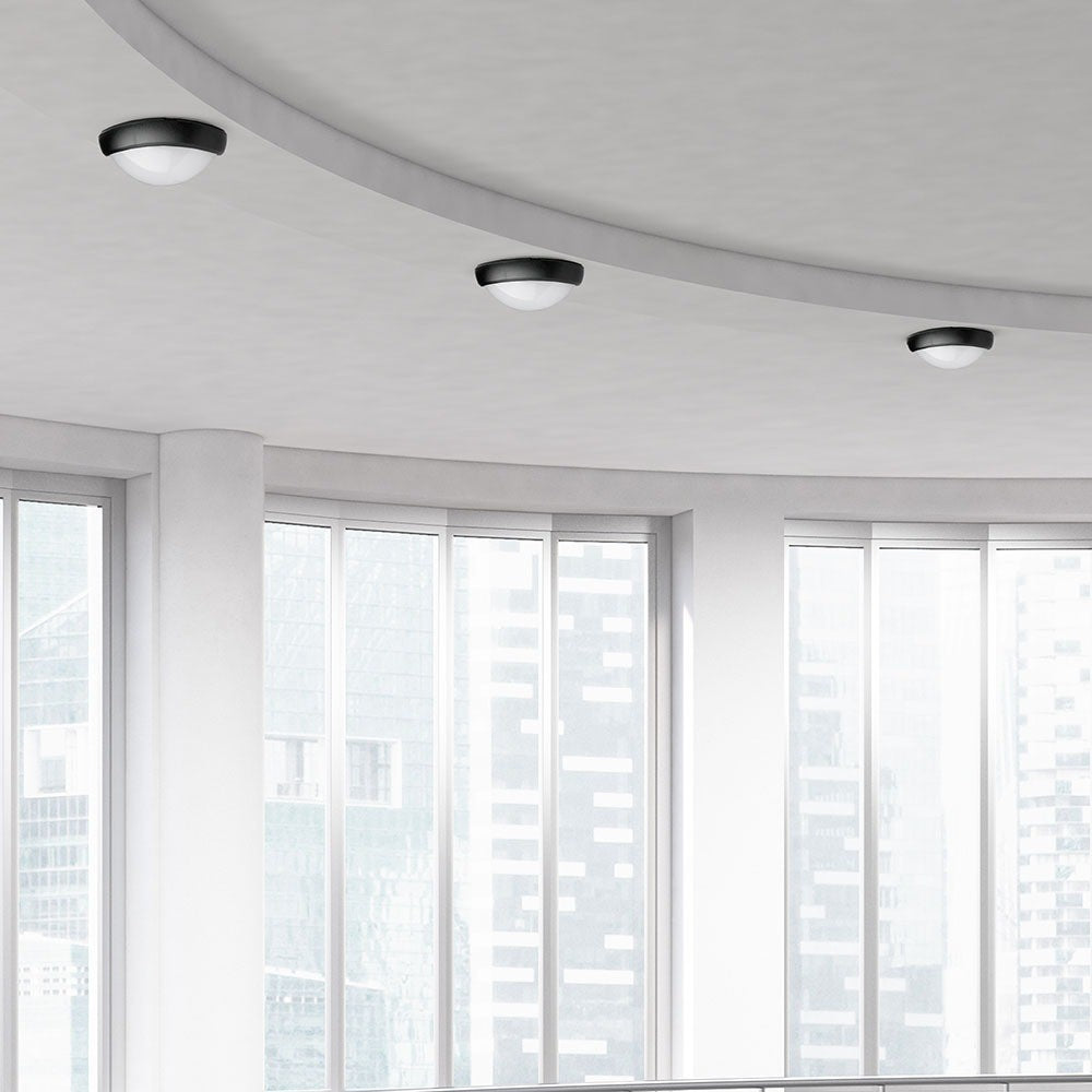 12W Sort IP54 Dome Lys - 3000K, Fuld Rundet, Husmonteret, 840lm, RA70