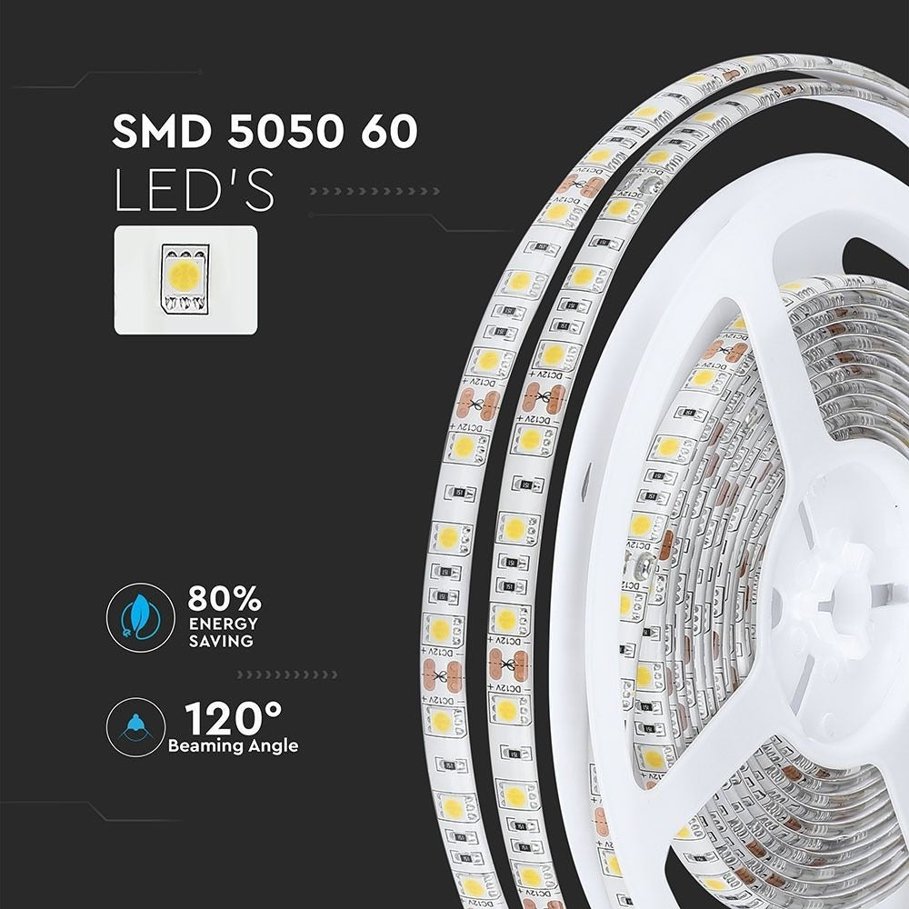 V-Tac 10,8W/m Stænktæt LED Strip - 5m, 60 LED pr. meter, IP65