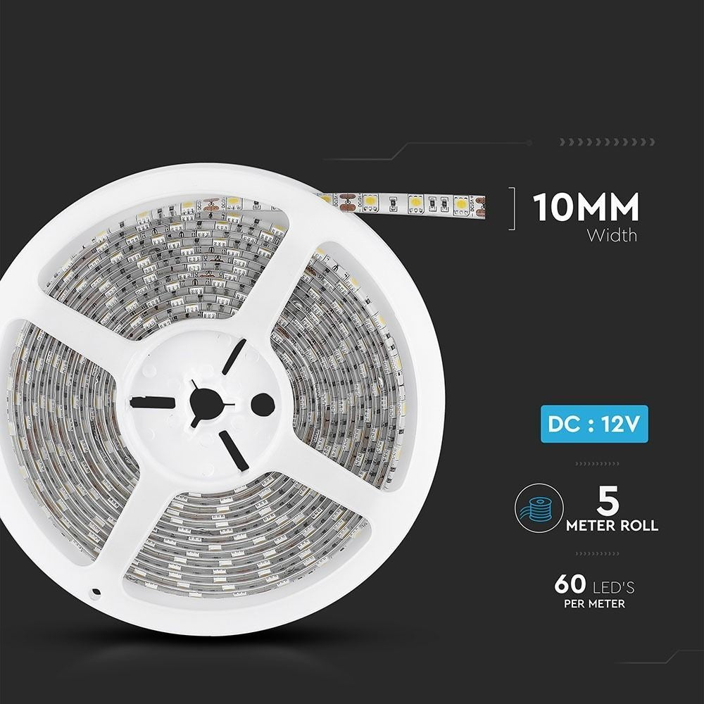 V-Tac 10,8W/m Stænktæt LED Strip - 5m, 60 LED pr. meter, IP65