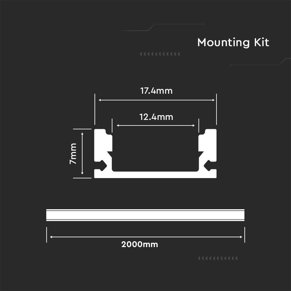 Monteringssæt til LED-strips - 12mm Overflade, 2000x17,4x7mm, Hvid